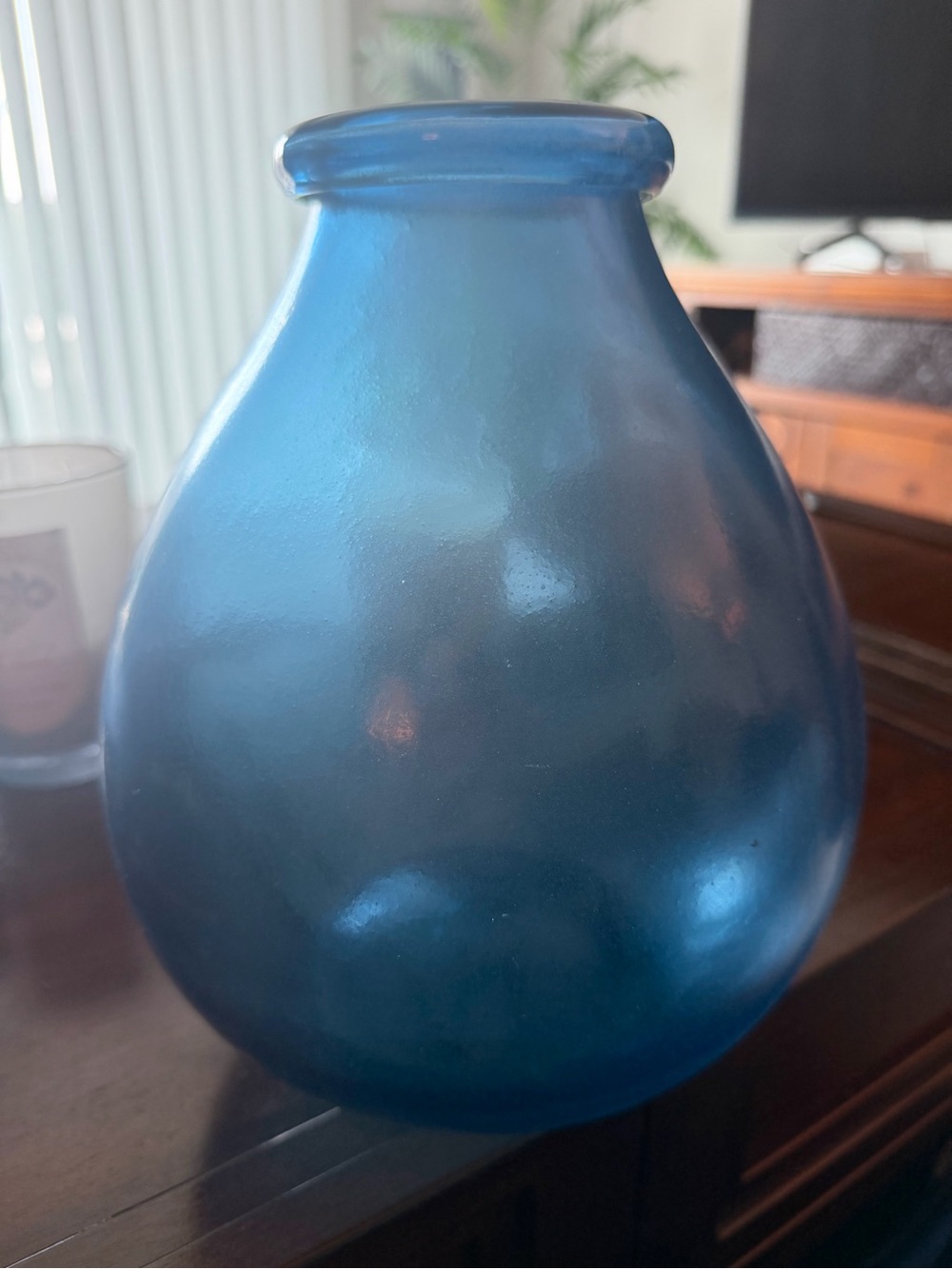 Mid-Century • Modern Blue Glass Decorative Tabletop Vase